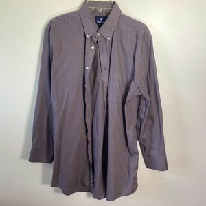 Stafford Oxford shirt size 16.5 32/33 brown and white check